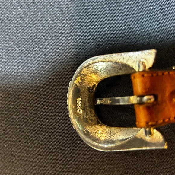 Vintage 1991 Brown Leather Belt with Silver Buckle - Picture 5 of 6